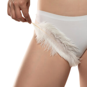 Woman Caresses With A Feather Over Her Smooth Crotch